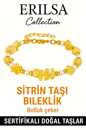 Sertifikalı Kırık Taşlı Model İnci – Sitrin Taşı Bileklik – Pozitif Enerji ve Bolluk
