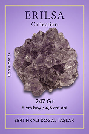 Sertifikalı Ametist Taşı Kütlesi 247 Gr – Ham Doğal Kristal Dekoratif Taş Parçası