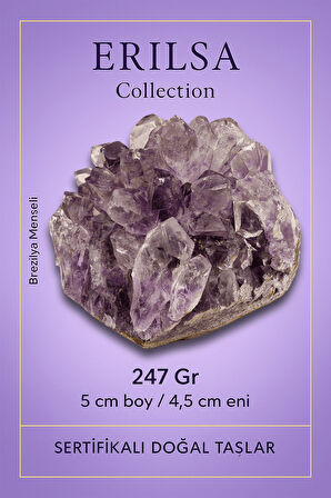 Sertifikalı Ametist Taşı Kütlesi 247 Gr – Ham Doğal Kristal Dekoratif Taş Parçası