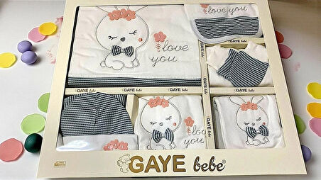 UNİSEX 0-3 AY BEBEKLERE GAYE ORGANİK UYUYAN TAVŞAN NAKIŞLI 10 LU SET