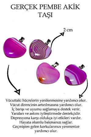 Sertifikalı Kalp Model Damarlı Pembe Akik Taşı Kolye