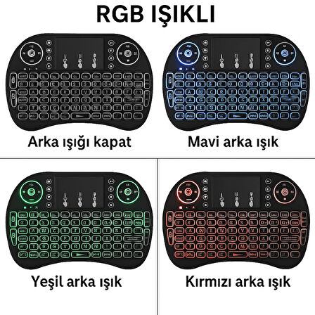 Akıllı TV ve Android Cihazlar için Kablosuz RGB Aydınlatmalı Mini Klavye Uzaktan Kumanda 
