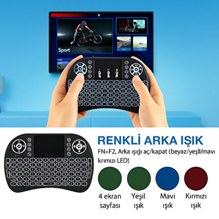 Akıllı TV ve Android Cihazlar için Kablosuz RGB Aydınlatmalı Mini Klavye Uzaktan Kumanda 
