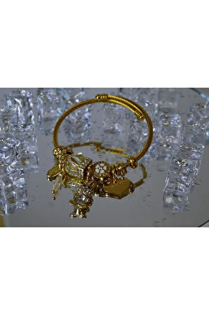 Gözdehome Çelik Bileklik Sarı Gold Model Kalpli Tavşan Charmlı Çelik Bileklik