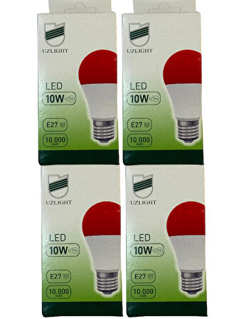 Uzlight 10W(75W) 1000K (Kırmızı Işık) E27 Duylu Led Ampul (4 Adet)