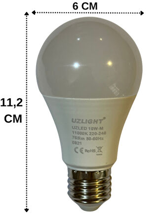 Uzlight 10W(75W) 11000K (Mavi Işık) E27 Duylu Led Ampul (10 Adet)
