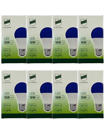 Uzlight 10W(75W) 11000K (Mavi Işık) E27 Duylu Led Ampul (8 Adet)