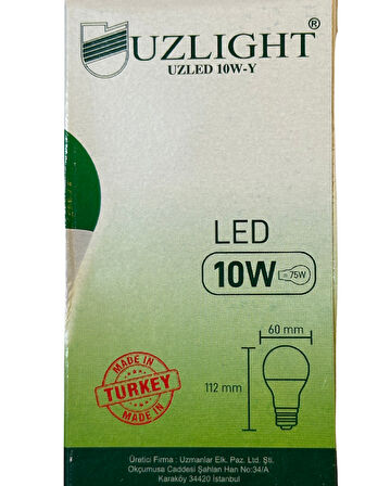 Uzlight 10W(75W) 8200K (Yeşil Işık) E27 Duylu Led Ampul