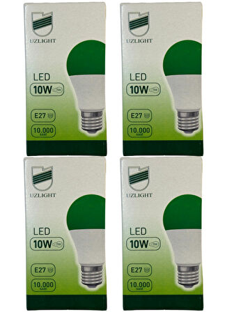 Uzlight 10W(75W) 8200K (Yeşil Işık) E27 Duylu Led Ampul (4 Adet)