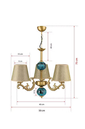 Üç Kollu Zamak Avize Eskitme Yeşil Çinili