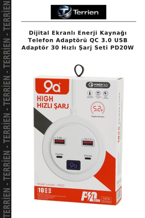 Dijital Ekranlı Enerji Kaynağı Telefon Adaptörü QC 3.0 USB Adaptör 30 Hızlı Şarj Seti PD20W