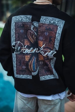 Uzun Kol Bisiklet Yaka Ön Ve Arka Baskılı SweatShirt - Siyah