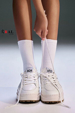 Unisex Beyaz 6 Çift Pamuklu Tenis Spor Uzun Soket Boy Çorap