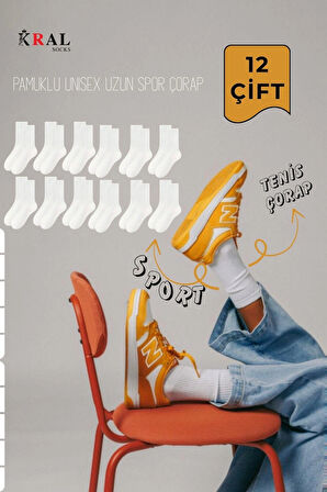 Unisex  12 Çift Pamuklu Tenis Spor Uzun Soket Boy Çorap