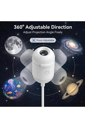 Uzay Gece Lambası Mini Projektör 6 Film Disk 360° Dönen Ay Aurora Kuzey Işıkları Tak Çalıştır Nebula