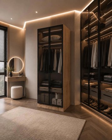 Afilli Ülgen 2 Kapaklı Giyinme Dolabı Tamamı Mdf Led Askı Borusulu Füme Camlı