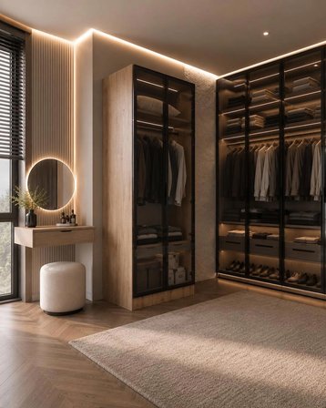 Afilli Ülgen 2 Kapaklı Giyinme Dolabı Tamamı Mdf Led Askı Borusulu Füme Camlı