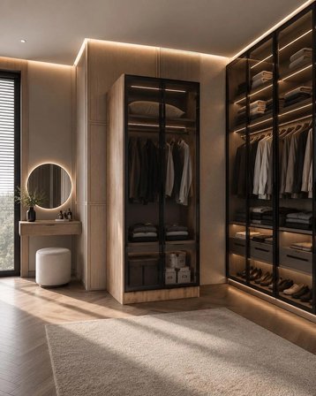 Afilli Ülgen 2 Kapaklı Giyinme Dolabı Tamamı Mdf Led Askı Borusulu Füme Camlı