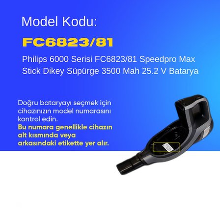 Philips 6000 Serisi FC6823/81 Speedpro Max Stick Dikey Süpürge 3500 Mah 25.2 V Batarya – Orjinal Uyumlu Uzun Ömürlü, Maksimum Performans Pil
