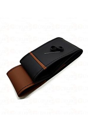 Universal Deri Dikmeli Direksiyon Kılıfı Iki Renkli Yüzüklü Kahverengi Siyah A+plus ( 38×10.5cm )