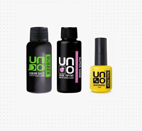 Anil Uno Rubber Base Coat 50Ml , Uno Super Shıne 50Ml, Uno Dehydrator 15Ml (3Lu Set)