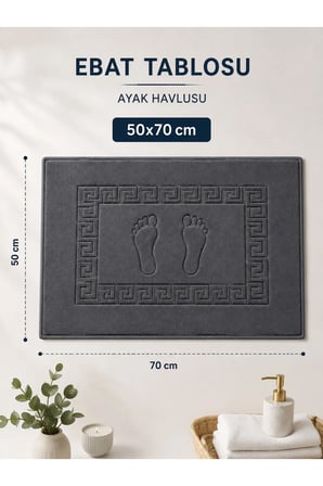 Ayak Havlusu 50x70 cm Welsoft Yumuşak Dokulu Ayak İzi Desenli Yüksek Su Emici Hızlı Kuruyan Banyo Paspası Antrasit