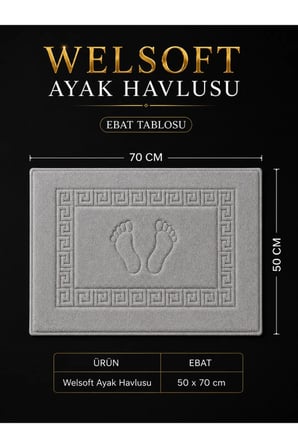 Welsoft Ayak Havlusu 50x70 cm Gri Yumuşak Dokulu Banyo Paspası Gri Ayak İzi Desenli