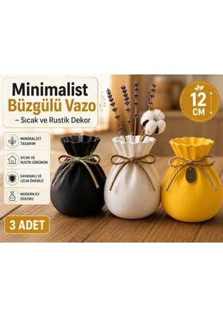 3'Lü Minimalist Büzgülü Vazo – Sıcak ve Rustik Dekor
