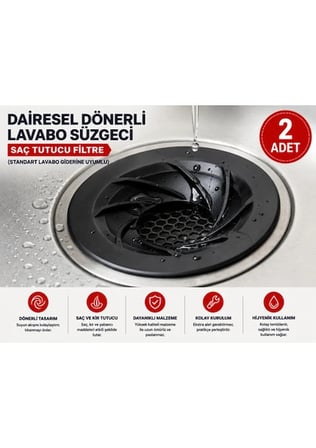Süzgeçli, yuvarlak ve kıvrımlı desenli lavabo gideri