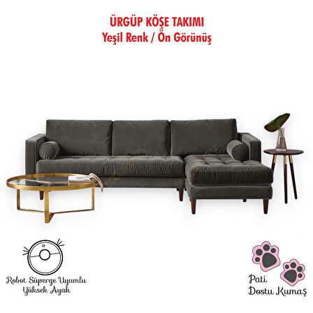 Ürgüp Antrasit Modern Rahat Köşe Takımı Yumuşak Sünger Yüksek Ayak Pati Dostu Baby Face Kumaş Pofuduk Sol Köşe