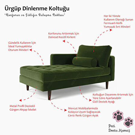 Ürgüp Yeşil Renk Dinlenme Koltuğu Kitap Okuma Koltuğu Josefin Koltuk Sağ Kolçaklı Baby Face Kumaş Sağ Köşe