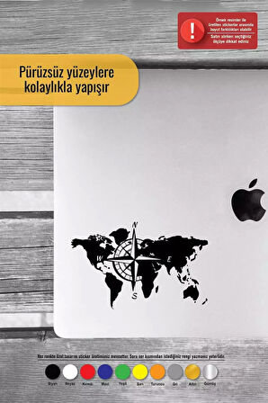Pusulalı Dünya Haritası Sticker Oto Motor Laptop Duvar Folyo Sticker 80 X 48 Cm