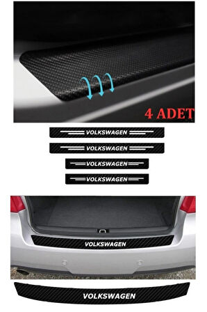 Volkswagen T-Roc İçin Uyumlu Aksesuar Oto Bağaj Ve Kapı Eşiği Sticker Set Karbon