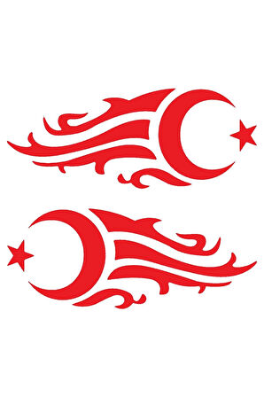 Alevli Ay Yıldız Oto Yan Cam Sticker 10 X 4 Cm Sağ/Sol 2 Adet