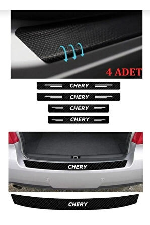 Chery Chance İçin Uyumlu Aksesuar Oto Kapı Eşiği Sticker Karbon 4 Adet