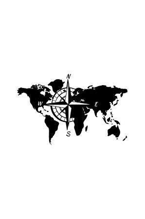 Pusulalı Dünya Haritası - Araç, Oto, Laptop, Duvar Uyumlu Sticker 10*6 Cm
