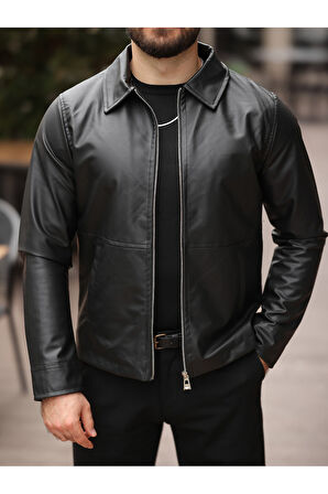 Yeni Sezon Basic Fermuarlı Deri Ceket