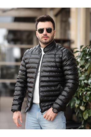 Erkek Deri Şişme Mont