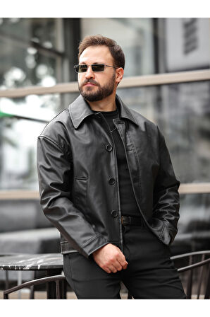 Yeni Sezon Rahat Kalıp Düğmeli Deri Ceket