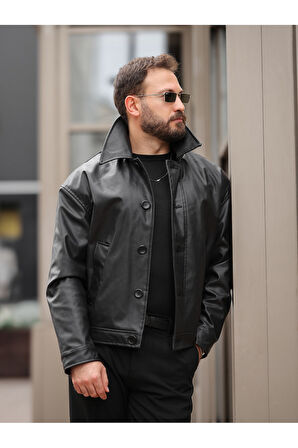 Yeni Sezon Rahat Kalıp Düğmeli Deri Ceket