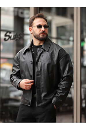 Yeni Sezon Rahat Kalıp Düğmeli Deri Ceket