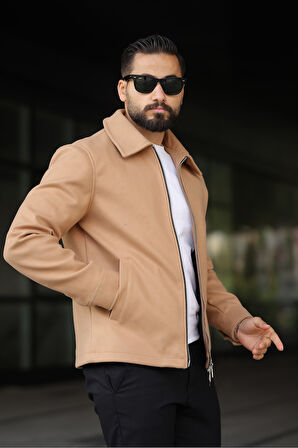 Erkek Çift Fermuar Detaylı Kaşe Ceket