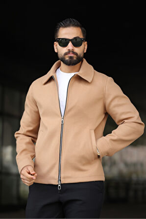 Erkek Çift Fermuar Detaylı Kaşe Ceket