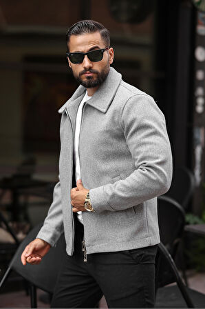 Erkek Çift Fermuar Detaylı Kaşe Ceket