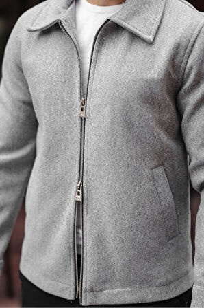 Erkek Çift Fermuar Detaylı Kaşe Ceket