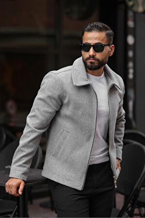 Erkek Çift Fermuar Detaylı Kaşe Ceket