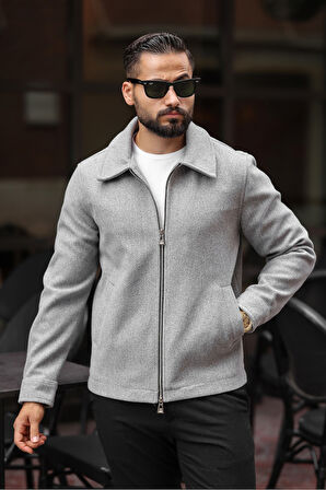 Erkek Çift Fermuar Detaylı Kaşe Ceket