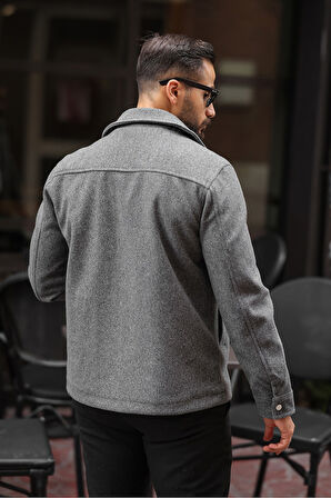 Erkek Çift Fermuar Detaylı Kaşe Ceket