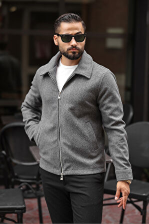 Erkek Çift Fermuar Detaylı Kaşe Ceket