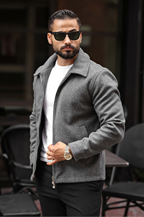 Erkek Çift Fermuar Detaylı Kaşe Ceket